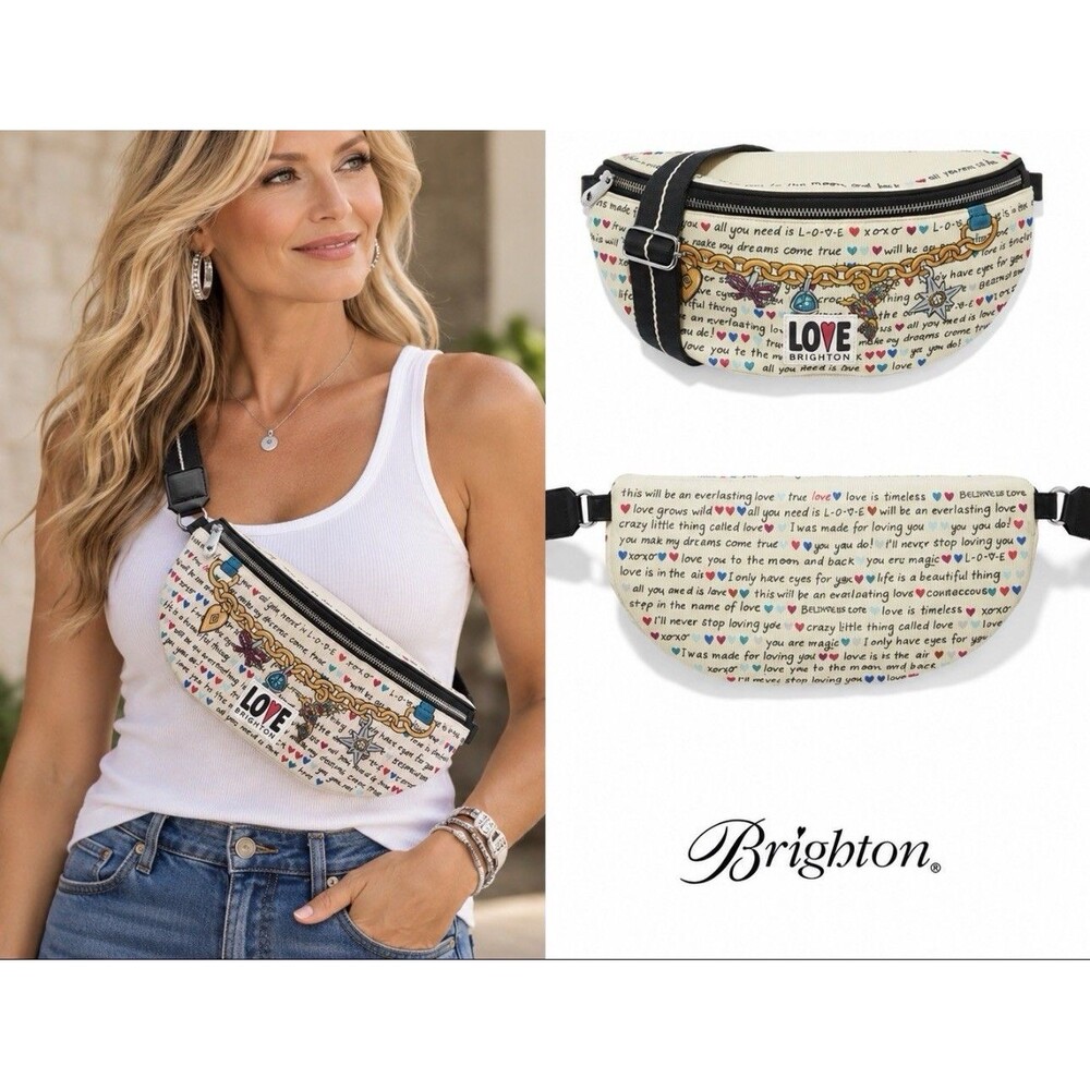 Brighton Love Story Belt Bag Fanny Pack Crossbody Multi Corduroy Heart Charm NWT